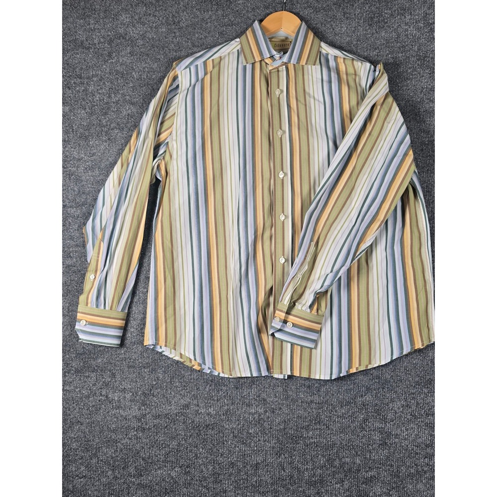 Cabavera Men's Striped Long Sleeve Button Up Shirt Size L G Cotton